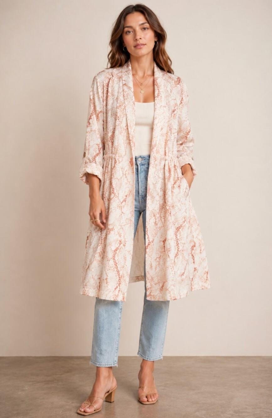 Anthropologie Cupcakes & Cashmere S Pink Snakeskin Duster Jacket Lined